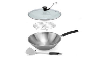 兴财无涂层32cm三层钢炒锅4件装 现代厨房的得力助手